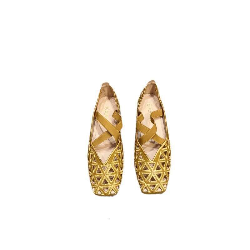 Korean Version Summer New Hollowed Out Breathable Mesh Flat Shoes For Women, Comfortable Cross Strap Versatile Square Toe Shallow Mouth Single Shoe