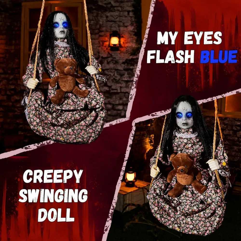 Animatronics 4.5 Ft Hanging Swinging Doll Halloween Decorations with Sound Sensor Activated Creepy Sound Light Up EyesXJ241026