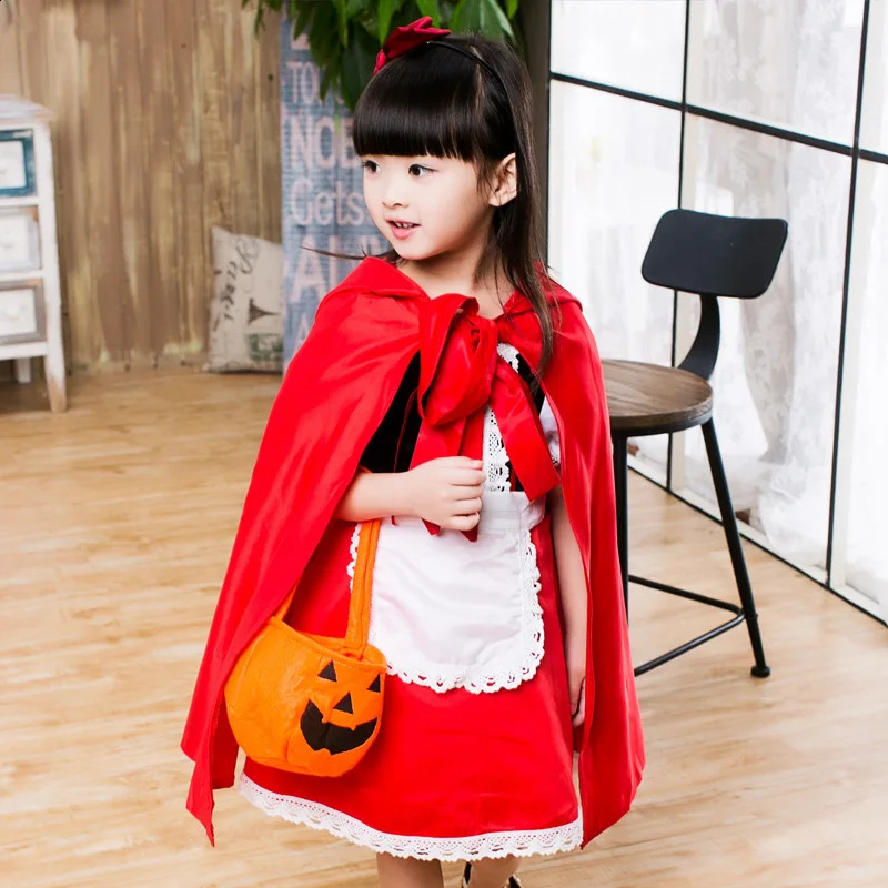 Halloween Little Red Riding Hood Girl Costume and Horn Princess Dress Christmas Childrens Performance Ball Fairy Tale Costume 241105
