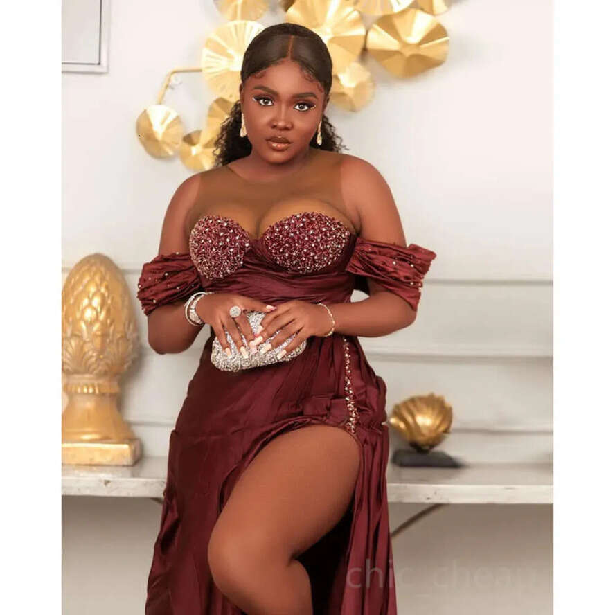 Aso Arabic Sheath Ebi Sexy Prom Dress Beaded Satin Bridesmaid Evening Formal Party Second Reception Birthday Engagement Gowns Dresses Robe De Soiree Z