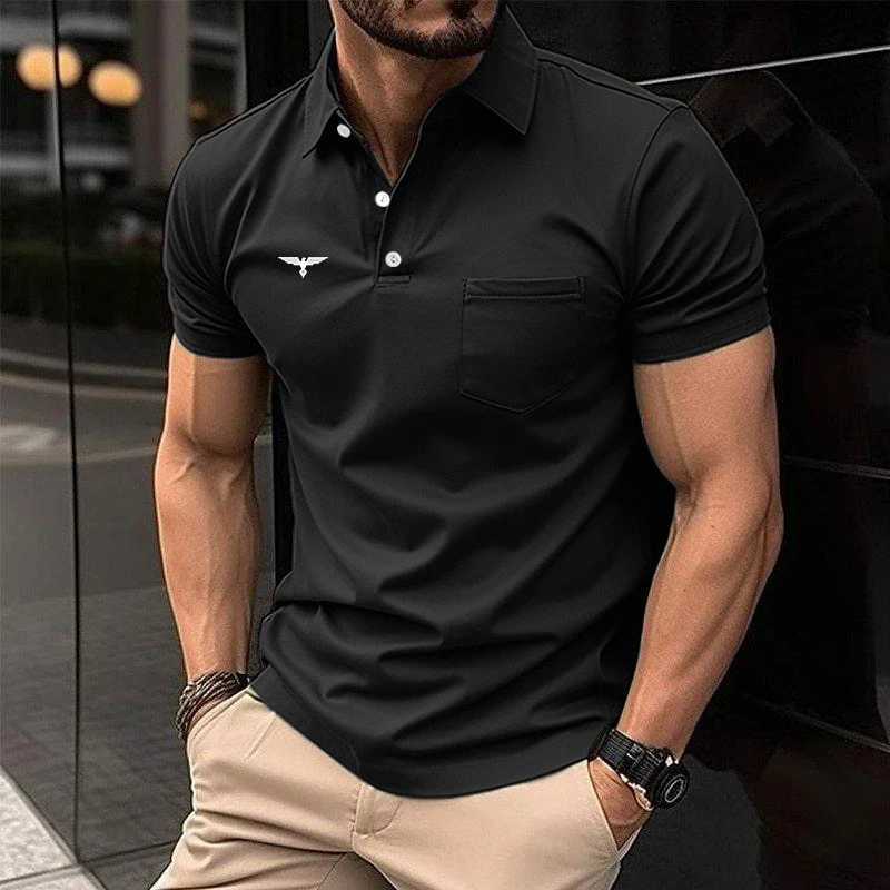 100% polyester quick drying mens summer short sleeved slip fashion sports business casual shirt mens top W241104