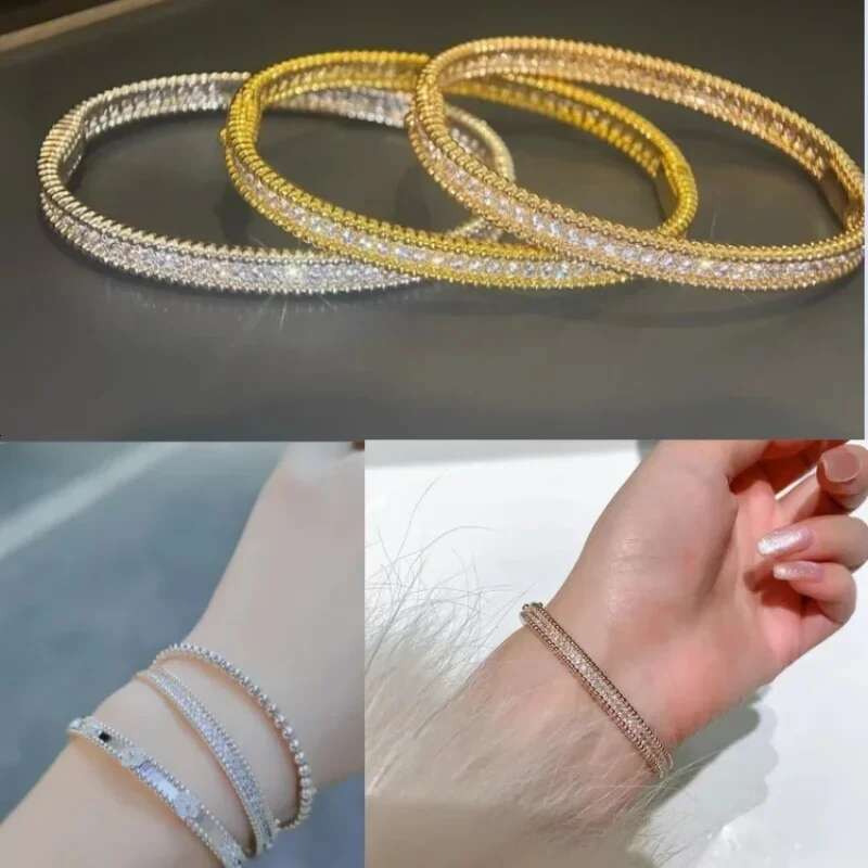 European and American Kaleidoscope Beaded Edge Full Dia Bracelet Sier Women's Fashion Brand Jewelry Gift
