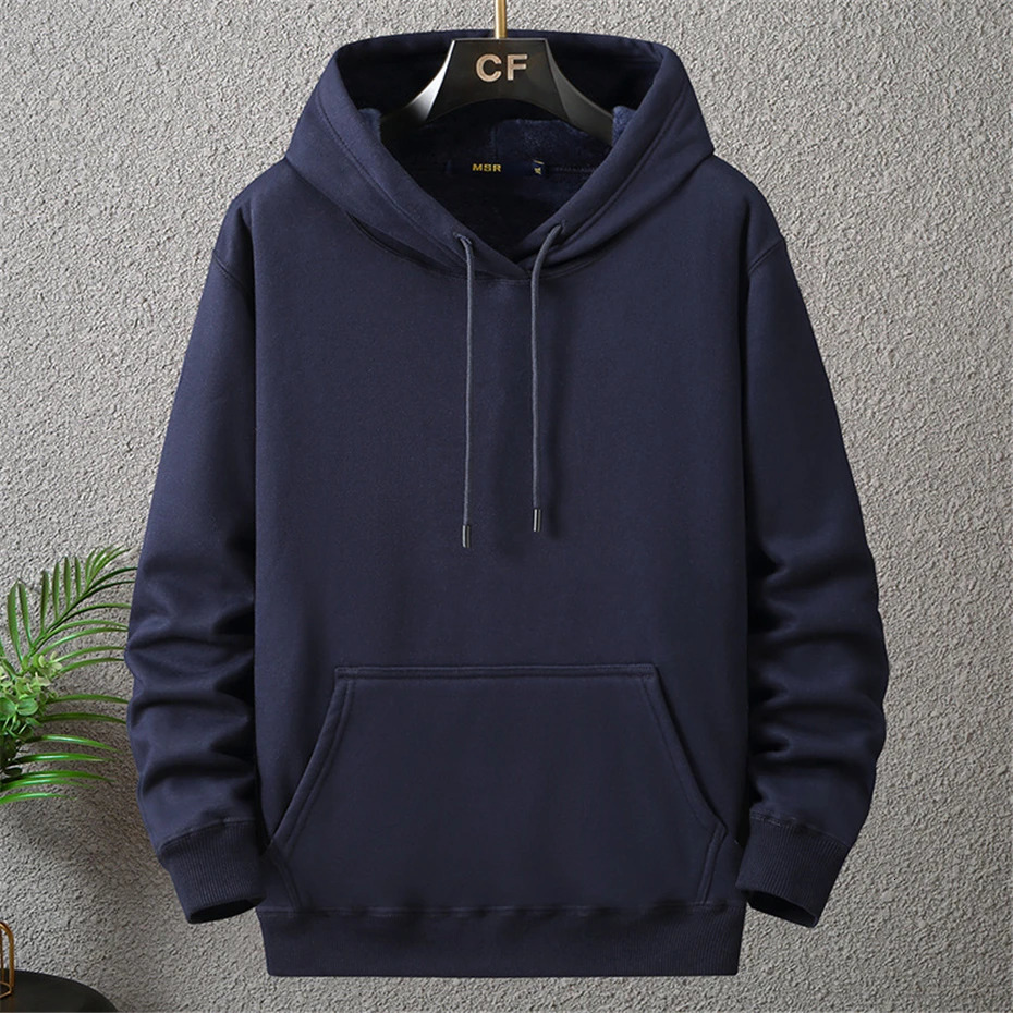 Solid Color Hoodies Men 12XL 10XL Plus Size Hoodies Autumn Winter Thick Fleece Hoodie Male Big Size 12XL Hooded Pullover Black 241104