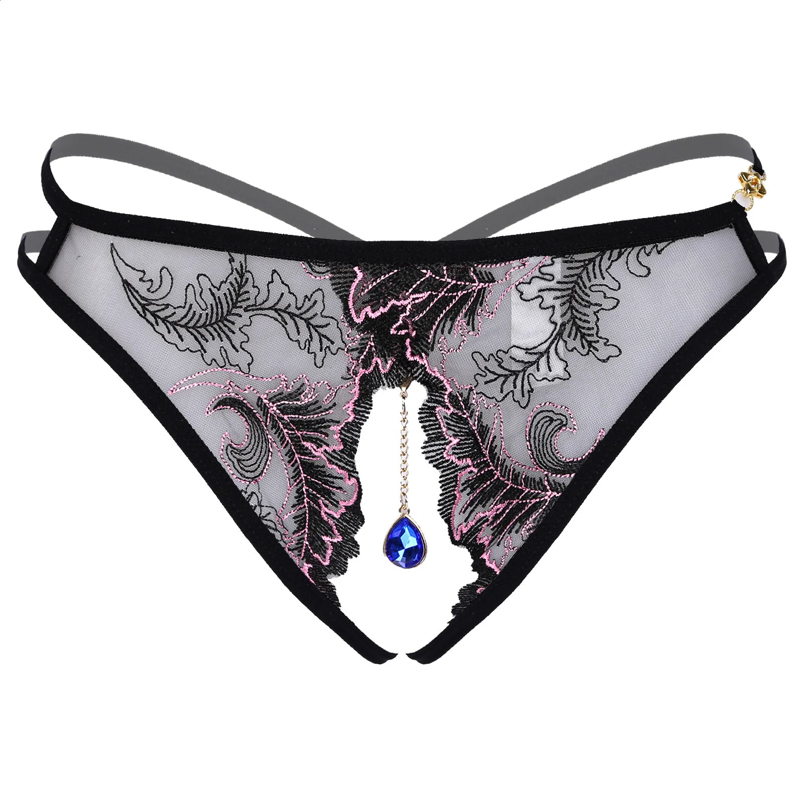 Mens Sexy Lingerie Thongs Rhinestone Pendant Flower Embroidery Underpants Open Butt Sissy Panties Jockstrap Tback Erotic Briefs 241105