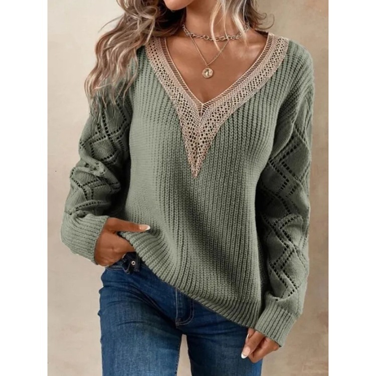Spring And Autumn V-Neck Sweater New Loose Relaxed Pullover Women's Knit Harajuku Streetwear Knitwear