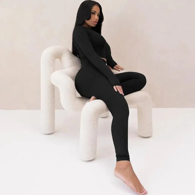 Hawthaw Women 2024 Spring Autumn Long Sleeve Crop Tops Long Pants Two Piece Matching Sets Tracksuit Wholesale Items S3613114K 241105