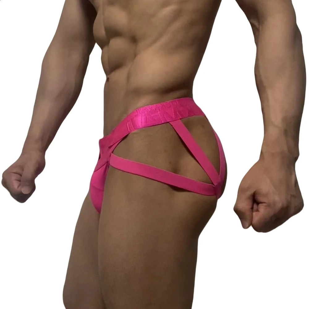 Men Sexy G String Thong Erotic Jockstrap Bondage Underwear Penis Pouch Strap Harness Lingerie Hollow Underpants Ice Silk 241105