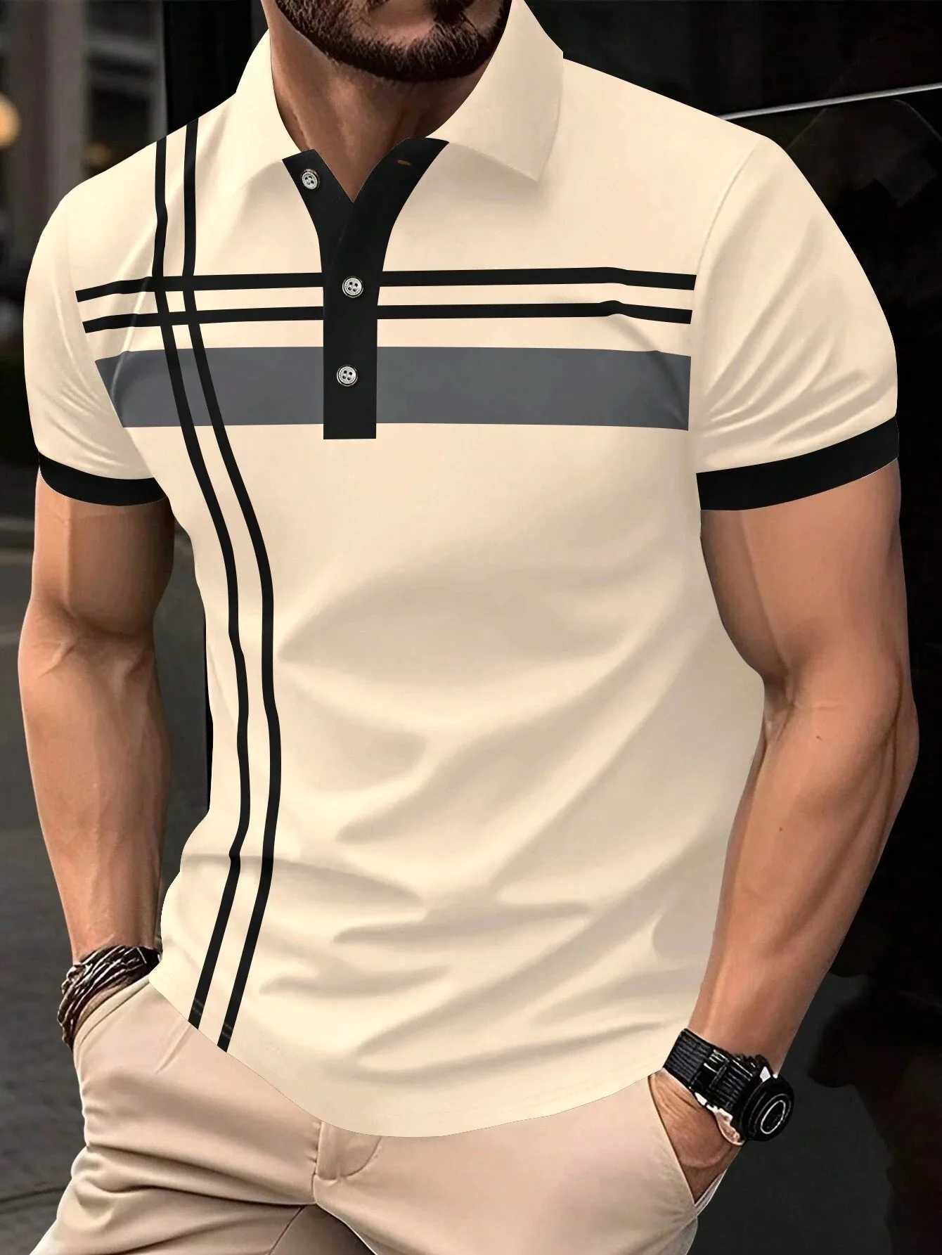 Mens plain contrasting color shirt Graphic Short Sleeve mens business shirt collar casual T-shirt W241104