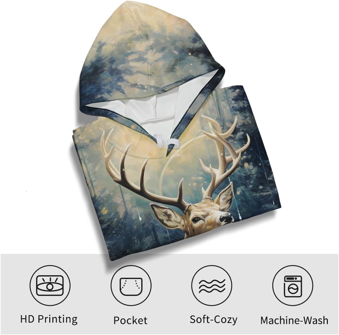 Hoodie for Mens Novelty Deer Pattern Hoodie 3D Printed Sweatshirt Pullover for Men Women Graphic Hoodies sweatshirt Fashionable, cool, and warm