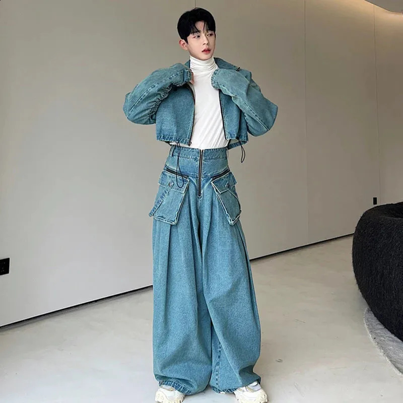 LUZHEN Trendy Mens High Quality Classy Twopiece Sets Original Baggy Jeans ner Stylish Sexless Short Denim Jacket LZ6200 241105
