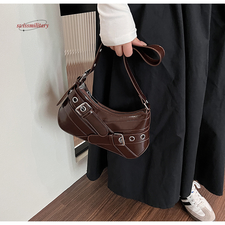 Fashionable motorcycle women's trendy high-end texture, sweet cool spicy girl shoulder bag, minimalist and charming armpit bag #30 swissmilitary