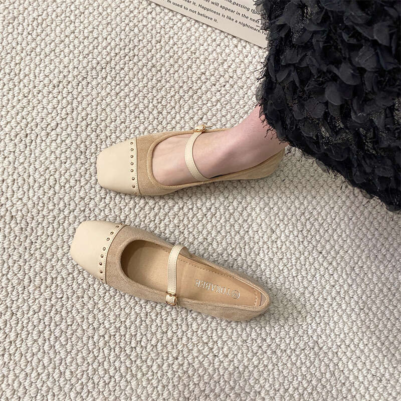 One Line Mary Jane Korean Version Spring New Square Toe Shallow Mouth Soft Sole Fragrant Style Single Shoe Women's Low Heel Scoop Shoes