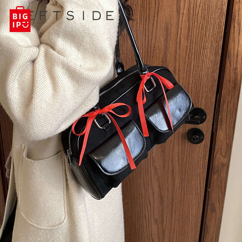 Designer Bag LEFTSIDE Small PU Leather Double Pockets Design Shoulder Bags For Women 2024 Female Underarm Bag Lady Handbags And Purses
