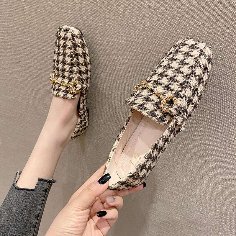 2023 Spring New Korean Edition Xiaoxiang Square Head Flat Heel Women's Singles, Casual Outerwear, Sneakers, Lazy Shoes For Women