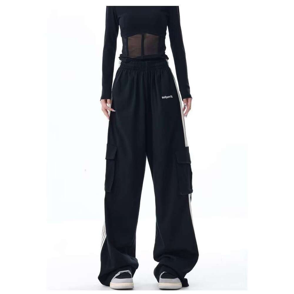 shanshi three stripes pants American casual pants for women in autumn winter three bar straight sports loose and slimming sweatpants, floor length wid