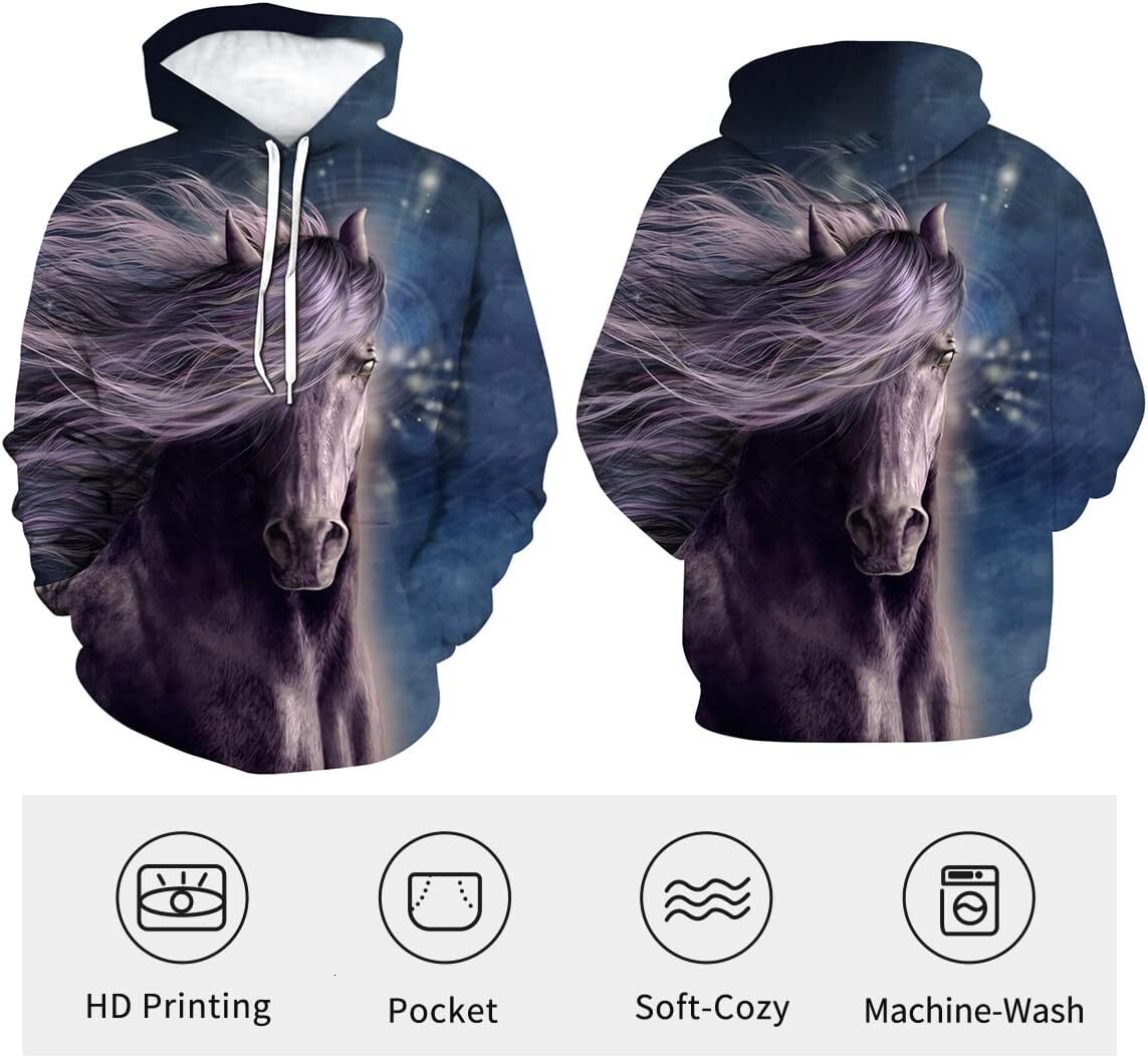 Hoodie for Mens Womens Mens Horse Hoodie - Animal Theme, Realistic Graphic Sweatshirt Graphic Hoodies sweatshirt Fashionable, cool, and warm