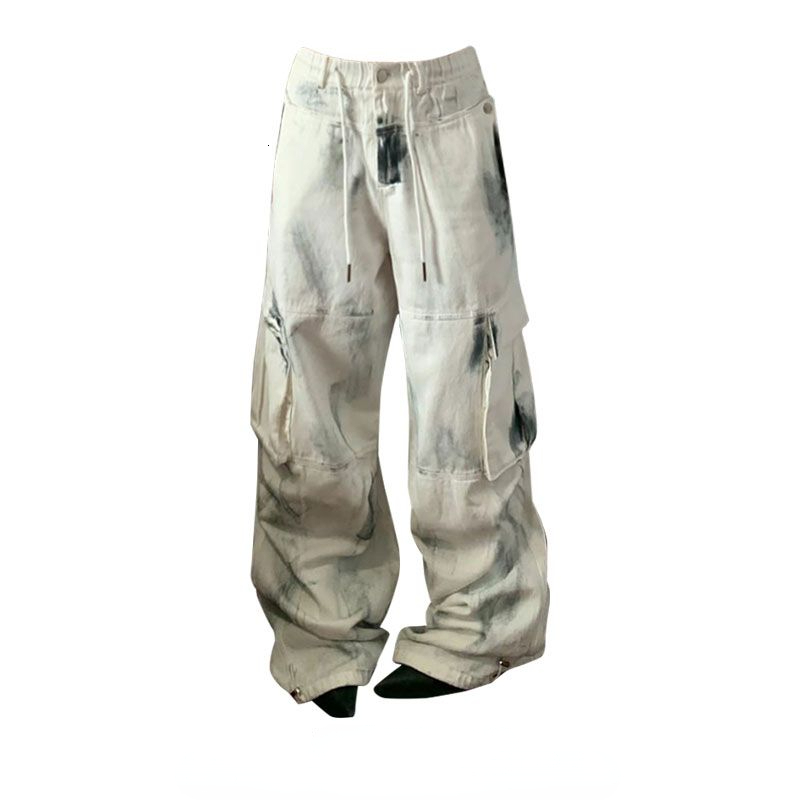 QWEEK Y2k Streetwear Cargo Jeans Women Oversized Vintage Wide Leg Pocket Denim Pants Korean Fashion Hiphop Baddie Trousers Kpop