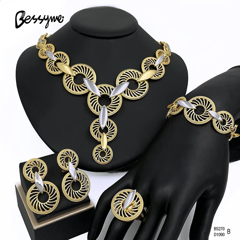 Unique Italian 18k Gold Plated Jewelry Set er Women Necklaces Jewelry Two Tone Party Accessories 241105