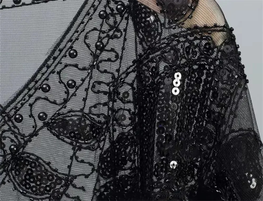 Summer Sequins Tassels Poncho Women Coat Party Outfits Cape Mesh Jacket Ladies Cloak Shawls Casaco Outerwear Wraps Woman Clothes 241105