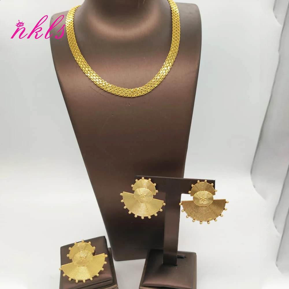 Jewelry Sets For Women Gold Color Chain Earrings Ring Ethiopian The Latest African Nigeria Jewelry Party 241105