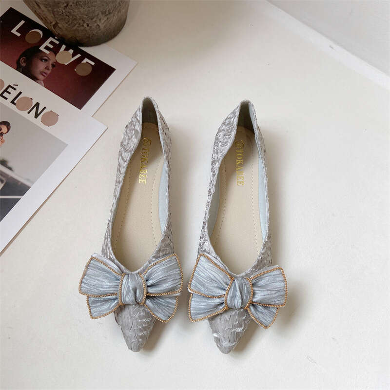 Sharp Soft Soled Scoop 2023 New Korean Style Butterfly Bow Shallow Mouth Pointed Fabric Flat Sole Single Shoes For Women