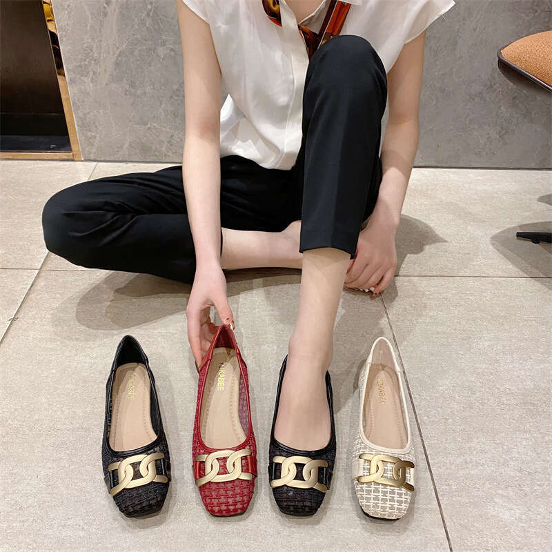 2023 Spring/Summer New Breathable Mesh Square Head Shallow Mouth Flat Single Soft Bottom Versatile Fashion Scoop Shoes For Women