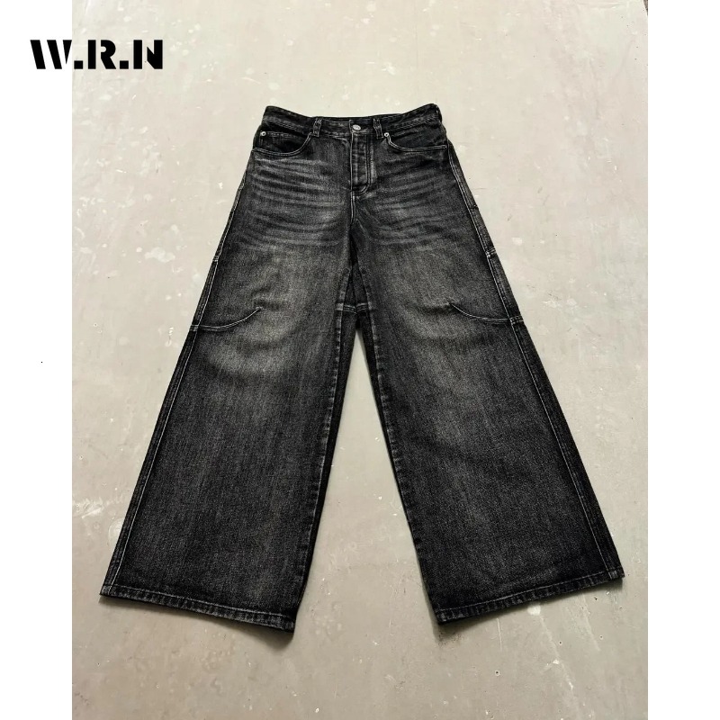 Unisex Retro Streetwear Washed Loose Women's Haruku Trendy High Waisted Jeans Emo Punk Y2k Wide Leg Pant