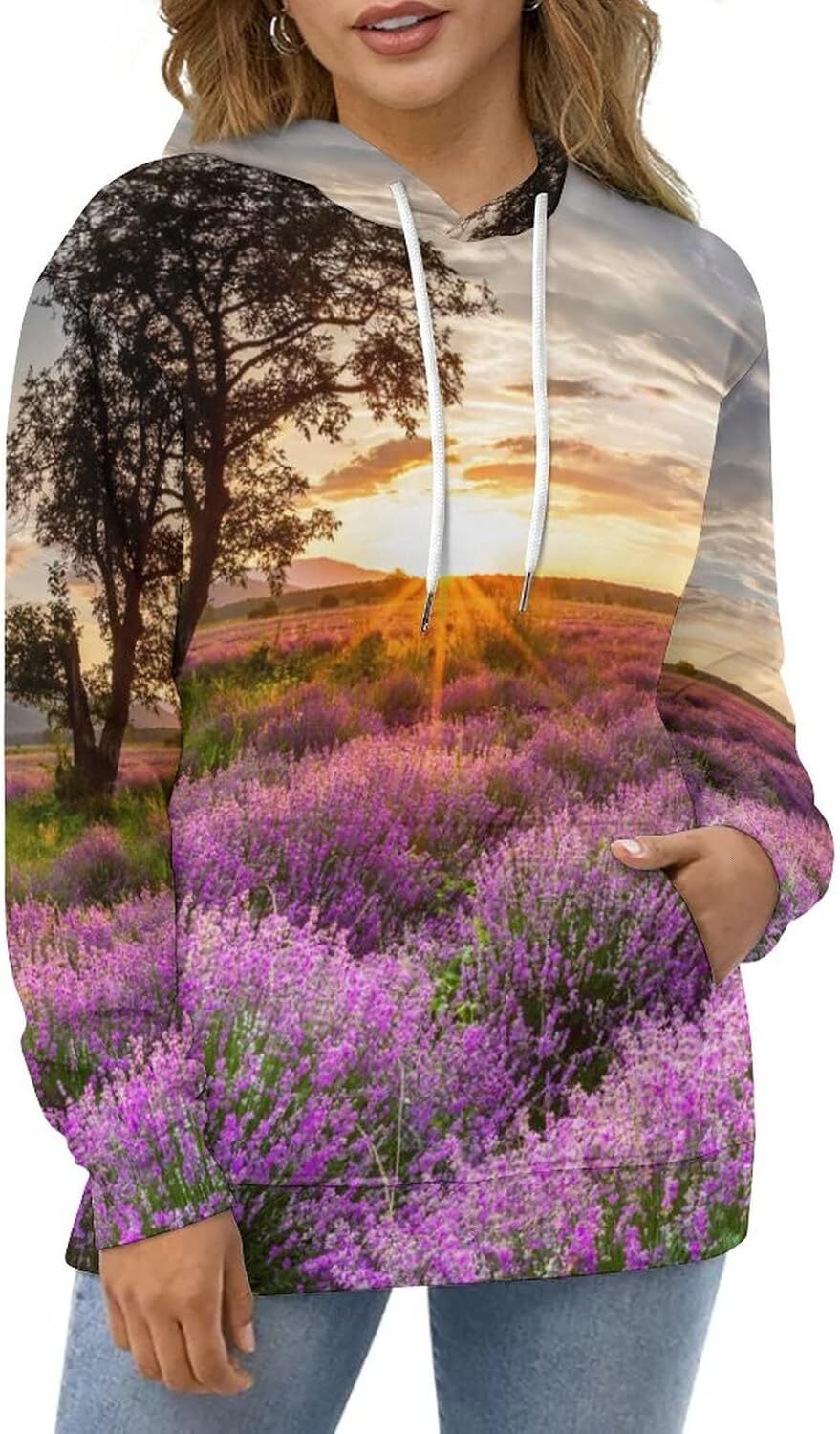Hoodie for Mens Womens Vast Lavender Field at Sunrise Unisex Hoodies 3D Printed Pullover Hooded Sweatshirt Casual Tops Graphic fashion