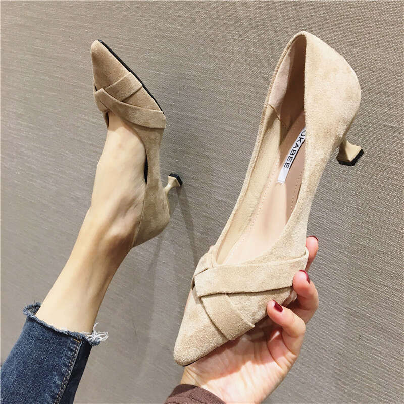 2023 Spring New Fashionable Versatile Pointed Shallow Mouth Fine Custom Women's 6Cm High Heels Work Interview Shoes