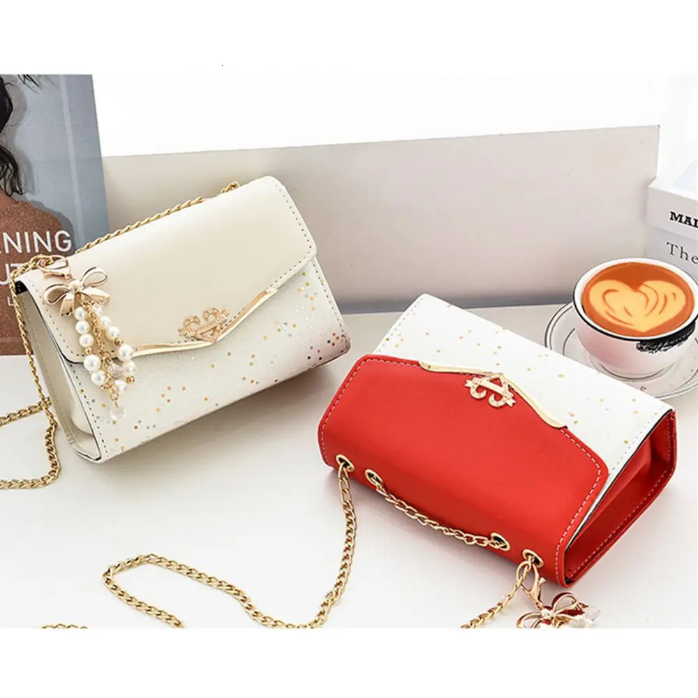 Trendy Fashion Ladies Crossbody Small Square Bag Girls Shoulder Cross Tassel Pendant Sequin Embellished PU Polyester 241104