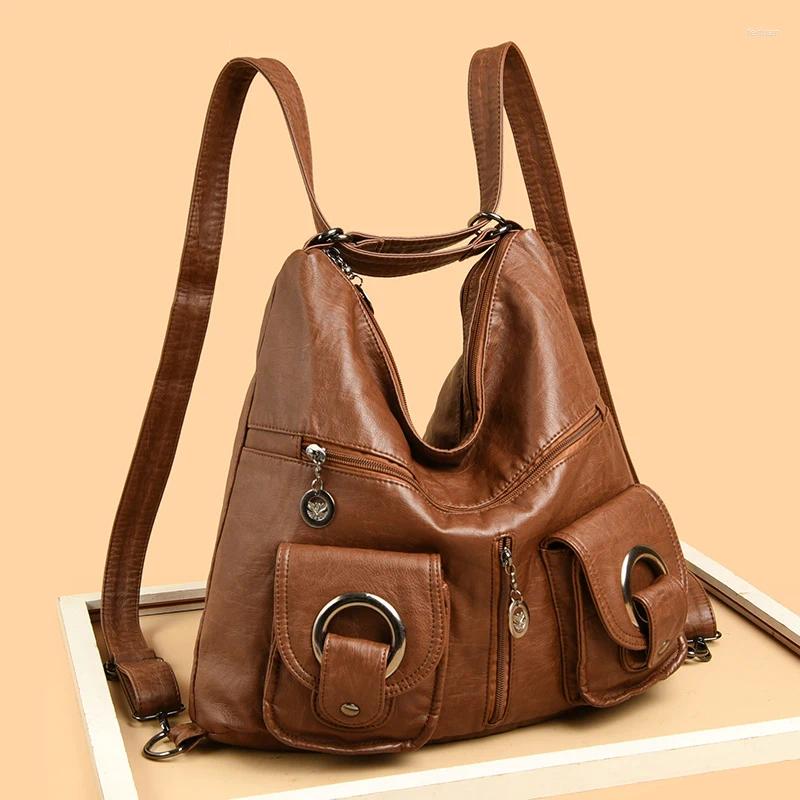 Shoulder Bags High Quality Leather Multi Functional Bag Retro Fashion Women's Backpack Waterproof And Wear Resistant Square Sac