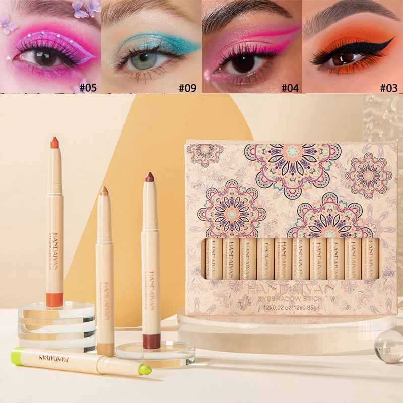 Eyeshadow Pencil Set 12 Colors Long Lasting Glitter Shimmer Eye Shadow Liner Pen Highlighter Silkworm Pencil Eyes Makeup Tools 241104