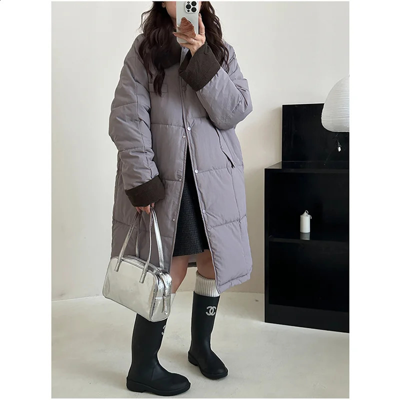 Winter Womens Down Puffer Jackets Baggy Thickening Warm Corduroy Collar Clothing Boutique Clothes Cotton Medium and Long Coats 241105