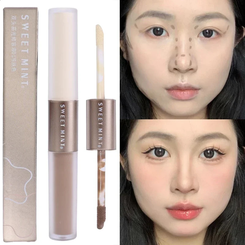 2-in-1 Double-ended Highlighting Contouring Concealer Stick Pencil Cement Grey Three-dimensional Nose Shadow Bronzers Makeup Pen 241105