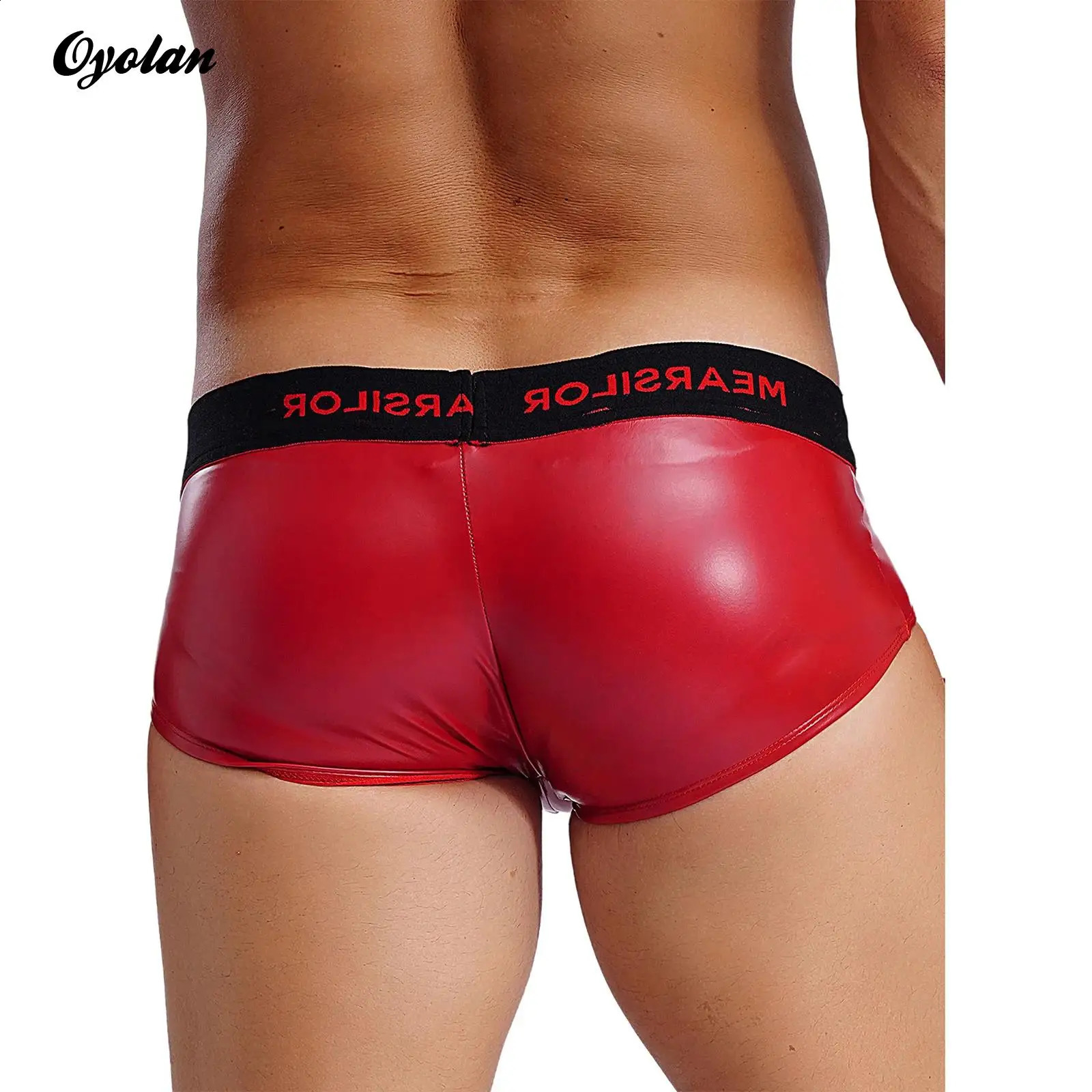 Mens Latex Boxer Shorts Panties Sexy Night Clubwear Faux Leather Bugle Pouch Boxershort Underpants Trunks Rave Party Bottoms 241105