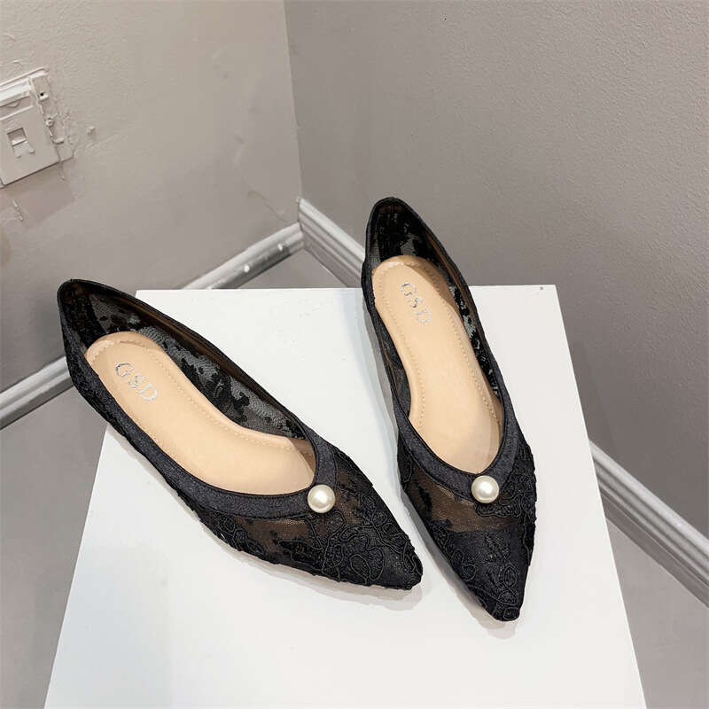 Korean Version Summer New Sandals Pointed Breathable Pearl Flat Fairy Style Versatile Shallow Mouth Single Shoes With Skirts