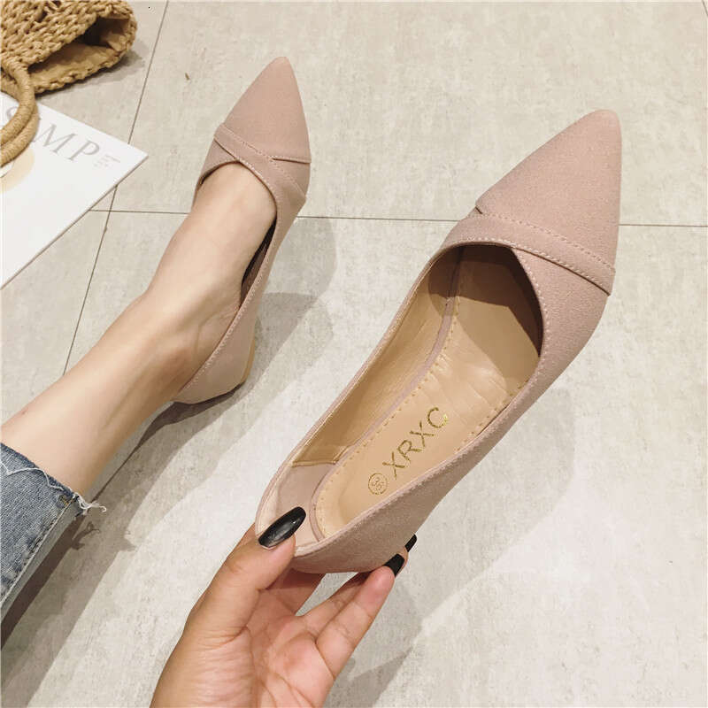 2023 Fashion Pointed Shallow Mouth Single Women's Black Professional Scoop Versatile Soft Flat Bottom Large Work Shoes