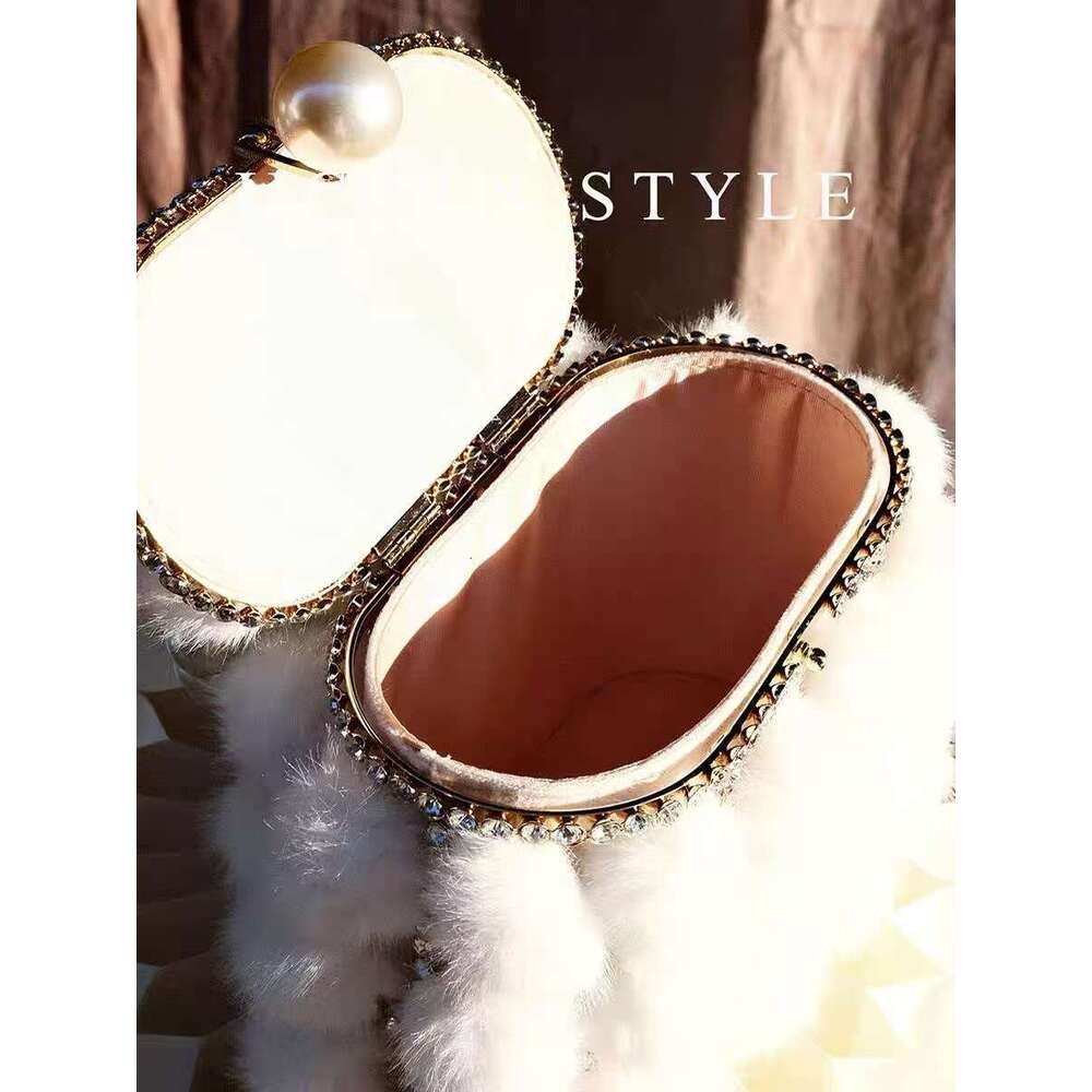 Autumn Winter Fashion Mink Hair Women's Handbag Crystal Rhies Dia Evening Wedding Party Clutch Purse Shoulder Bag