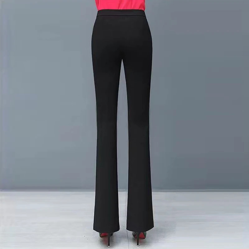 Autumn Winter Womens Korean Fashion Elegant Plush Thick Flare Pants Office Lady Black High Waist Slim Trousers Pantalones 241105
