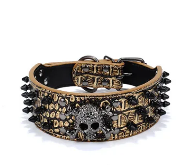 Black gold tie nail dog collar skeleton rivet pet collar anti bite dog nail nail large chain traction dog leash-1