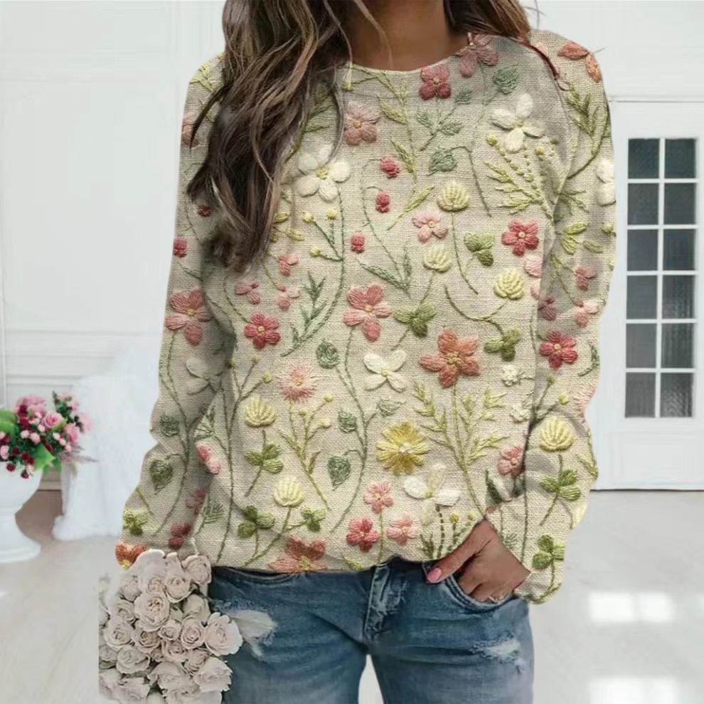 Autumn Fashion Casual Loose Thick 3D Printed Women's Pattern Pullover Sweater Casual Loose Long Sleeved Knitted Top