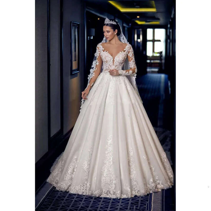 Wedding Sexy V-Neck Dress Lace Applique Beaded Long Sleeve Bridal Gowns Custom Made Princess Bride Dresses es