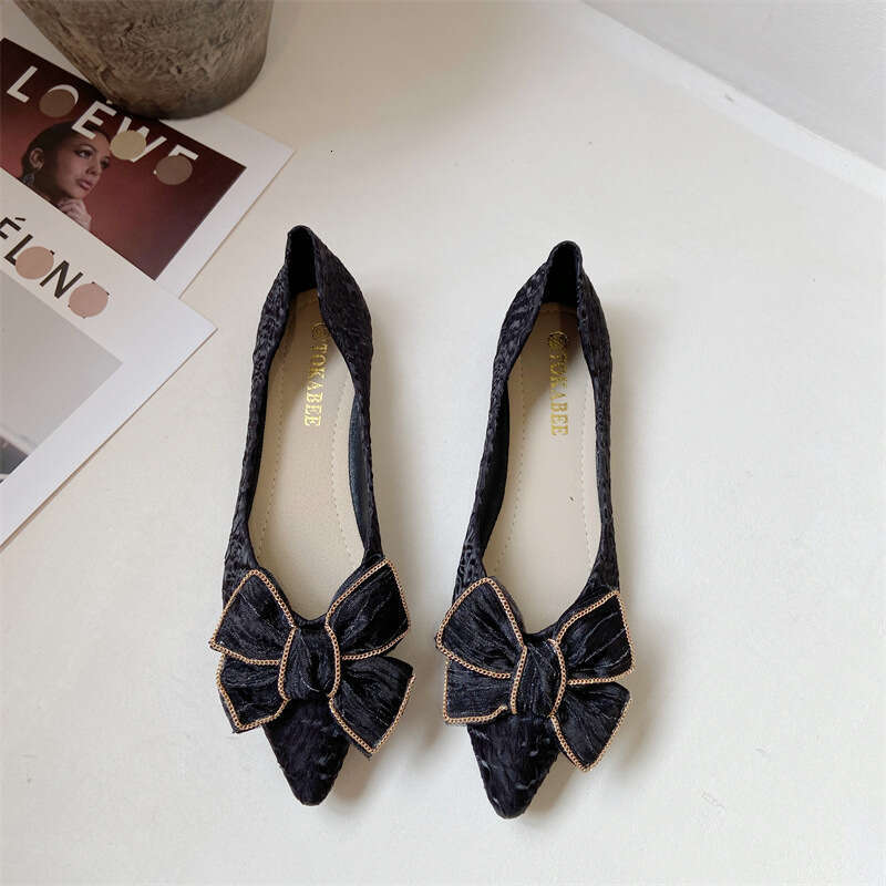 Sharp Soft Soled Scoop 2023 New Korean Style Butterfly Bow Shallow Mouth Pointed Fabric Flat Sole Single Shoes For Women