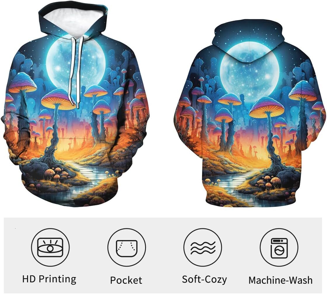 Hoodie for Mens Womens Mens Coloful Hoodies 3D Printed Psychedelic Graphic Hoodie Novelty Long Sleeve Top Graphic Hoodies sweatshirt Mushroom pattern