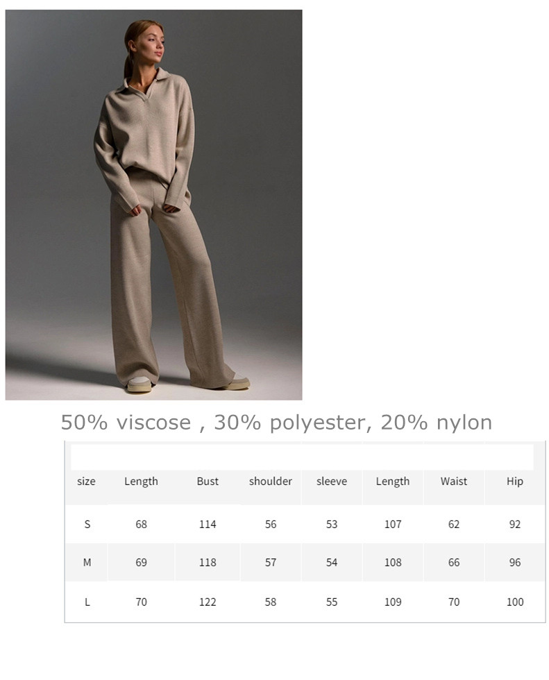 2025-- Women Sweater Yoga Outft Suits Two Piece Autumn Winter Neck Knitted Pullover Wide Leg Pants Jogger Suit Gym Tracksuit