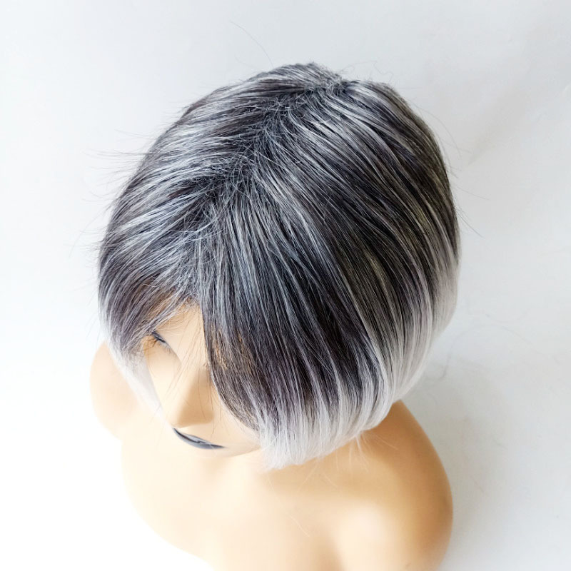 Wig women short hair synthetic wig women black gray gradient color bobo short straight hair