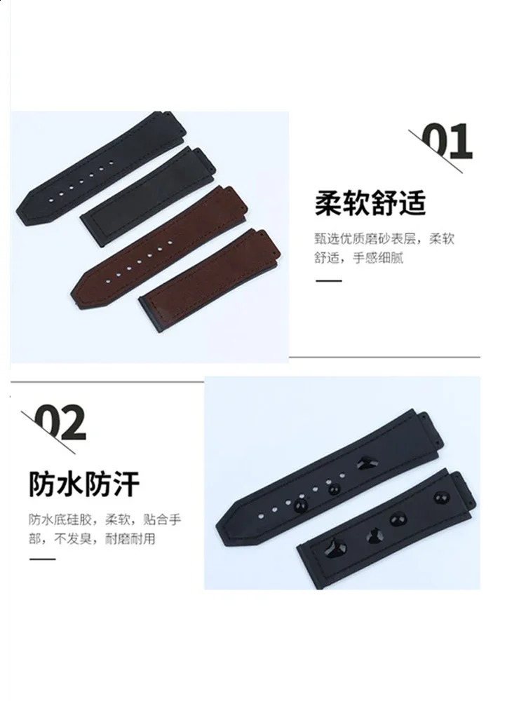 For Hublot Yubo Frosted Cowhide Watch Band Screw Port Accessories Modified Integrated Big Bang Strap 26x19mm Clasp 241105
