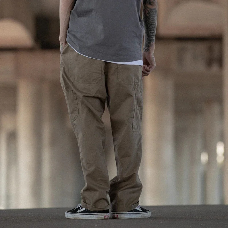 Multi pocket cargo pants mens streetwear loose straight casual bag pants mens wide leg canvas work pants 241105