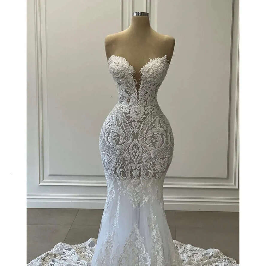 Mermaid Elegant Sweetheart Fulllace Special Drs Bridal Gowns Backls Sweep Train Lace Digner Robe De Mariage Bc
