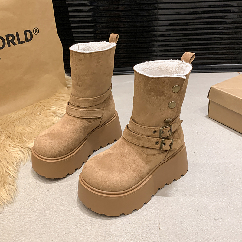Thick Soled Flip Over With Plush Thickened Cotton Shoes.